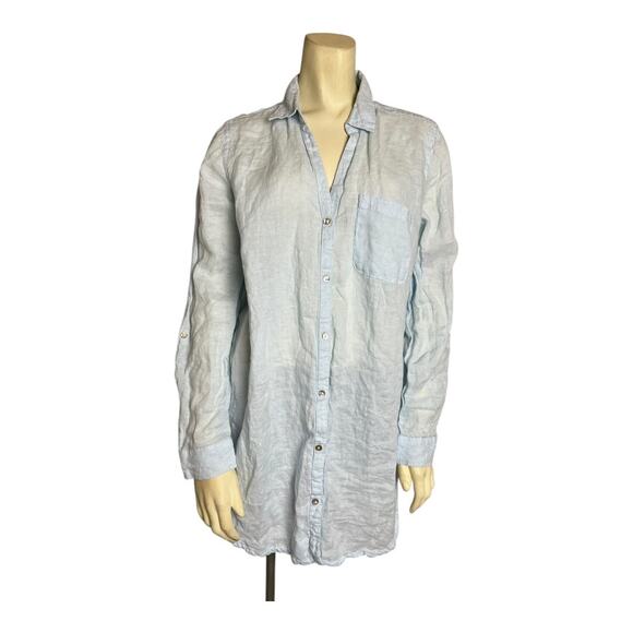 Sigrid Olsen Linen Shirt Dress Button Down M Medium Beach Casual Blue - Picture 1 of 8